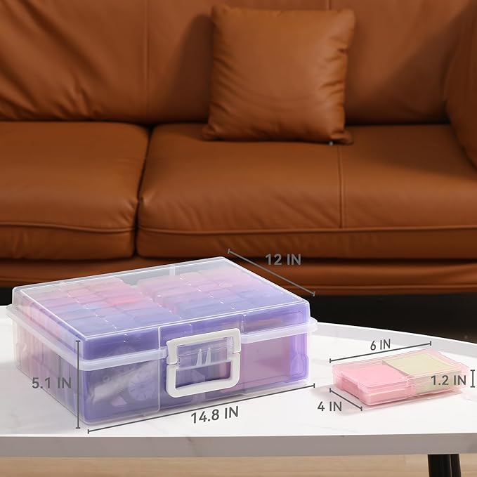 novelinks Transparent 4" x 6" Photo Cases and Clear Craft Keeper with Handle, 16 Inner Photo Organizers & Photo Storage Box, 