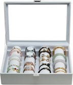 Bracelets Organizer Rods Bangles Display Holder, Clear See through Lid Leather Velvet Jewelry Storage Box Case for Women, 4 R