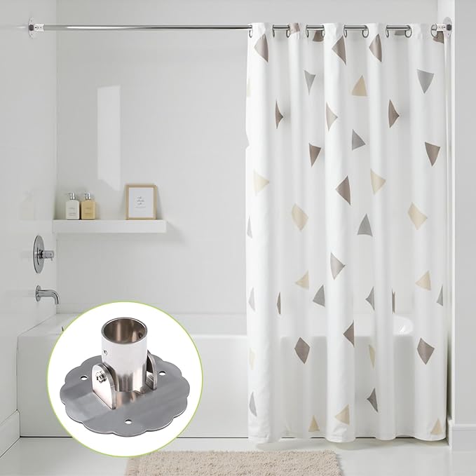 Flower-Shape Shower Curtain Rod Bracket, 2Pcs Telescopic Metal Shower Drape Rod Swivel Flange Curtain Pole Wall-Mount Bracket