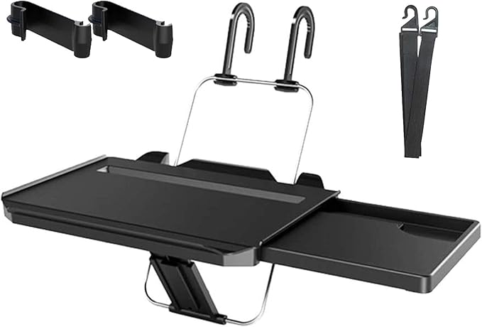 Car Steering Wheel Tray Multi-Functional Back Seat Headrest Tray Black Car Desk for Laptop Working Writing Eating Food Drinking with Extended Drawer