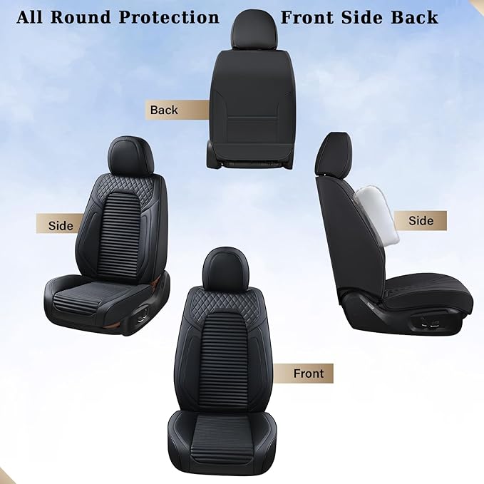 Coverado Front Seat Covers, Leather Car Seat Covers, Black Seat Covers for Cars, Car Seat Protector Cushions Universal Fit fo