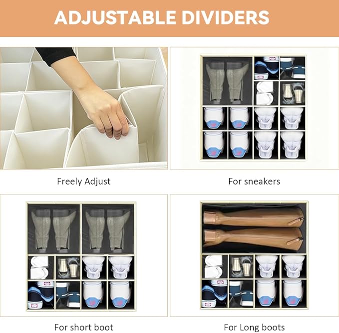 NVGSN Shoe Organzier for Cloest - 2pack Adjustable Shoe Storage Box Fits 8-16 pairs with Pop-Up dividers,17''*17''*12.5'' Spa
