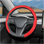 Car Nappa Leather Steering Wheel Cover, 15" Fashionable 5D Anti-Slip Vehicle Steering Wheel Protector, Breathable Auto Interi