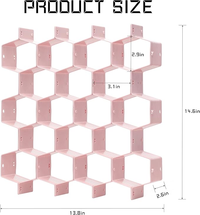 Drawer Splitter 16-piece Set Adjustable Honeycomb Organizer Tie Sock Organizer Underwear Panties Cosmetic Sorter (Pink)