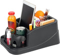 Big Plastic Console for Cars, Trucks, Minivans, SUVs with 2 Adjustable Drink Cup Holders Phone Book Holder, Back Bench and Front Seat or Floor Middle Console Universal Vehicle Organizer Black
