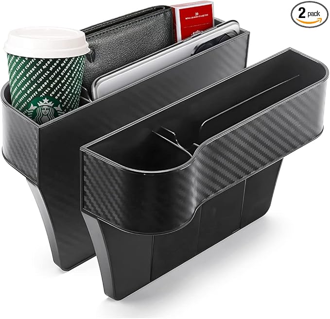 2 Packs Car Seat Gap Filler Organizer, Multifunctional Seat Gap Storage Box with Cup Holder, Console Side Extra Pouchs with USB Car Charger, Auto Accessories for Cellphone Wallet Key