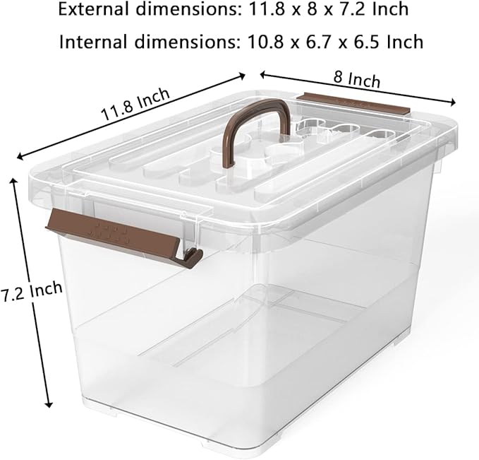 WYT 6-Pack Clear 7 Quart Storage Latch Box/Bins, Plastic Stackable Latching Box with Brown Handle and Lid, Multi-Purpose, 7 L