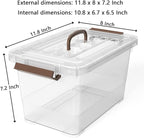 WYT 6-Pack Clear 7 Quart Storage Latch Box/Bins, Plastic Stackable Latching Box with Brown Handle and Lid, Multi-Purpose, 7 L