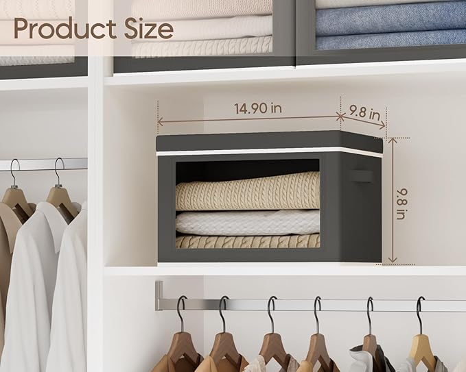 Homsorout Collapsible Storage Bins with Lids - Stackable Storage Boxes with Window, 15.7 Inch Fabric Organizing Bins for Clos