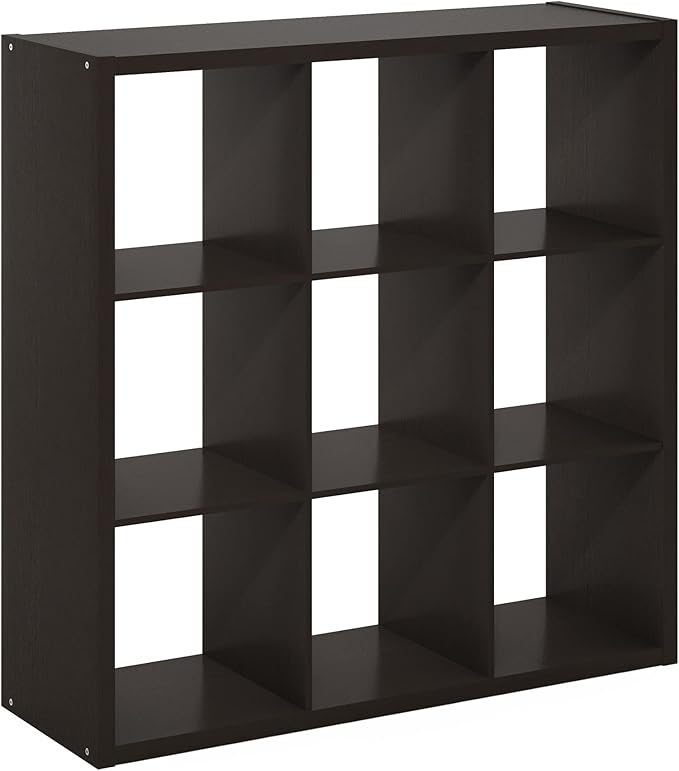 Furinno CUBICLE Book Shelf, 9-Cube Bookshelf, Extra Thick Frame Reversible Bookcase with Open Back, 14.6" x 44" x 44", for Li