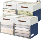 Bagnizer Storage Cubes, 4 Pack Linen Foldable Storage Bins (13 x 13 inch) with Clear Window and Handles, Fabric Organizer for