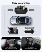 4K+1080P FHD Dash Cam Front and Rear, Dual Dash Camera for Cars with Night Vision, 2 Channel HDR Dash Camera, 24H Parking Mod