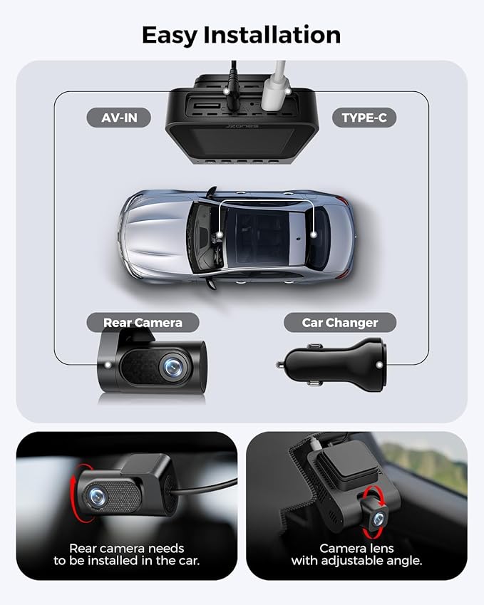 4K+1080P FHD Dash Cam Front and Rear, Dual Dash Camera for Cars with Night Vision, 2 Channel HDR Dash Camera, 24H Parking Mod