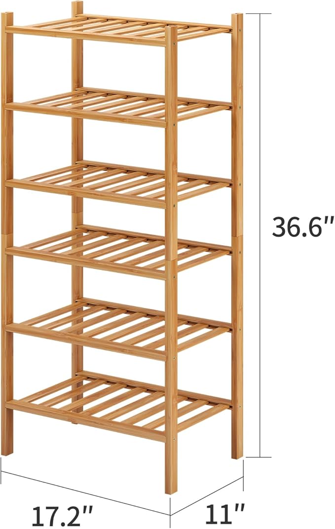 6-Tier Small Shoe Rack for Entryway, Stackable | Heavy Duty | Multi-Function, Bamboo Free Standing Shoe Racks for Bedroom Hal
