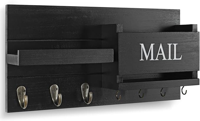 Lwenki Mail Organizer for Wall Mount – Key Holder with Shelf Includes Letter Holder and Hooks for Hallway Farmhouse Decor – R