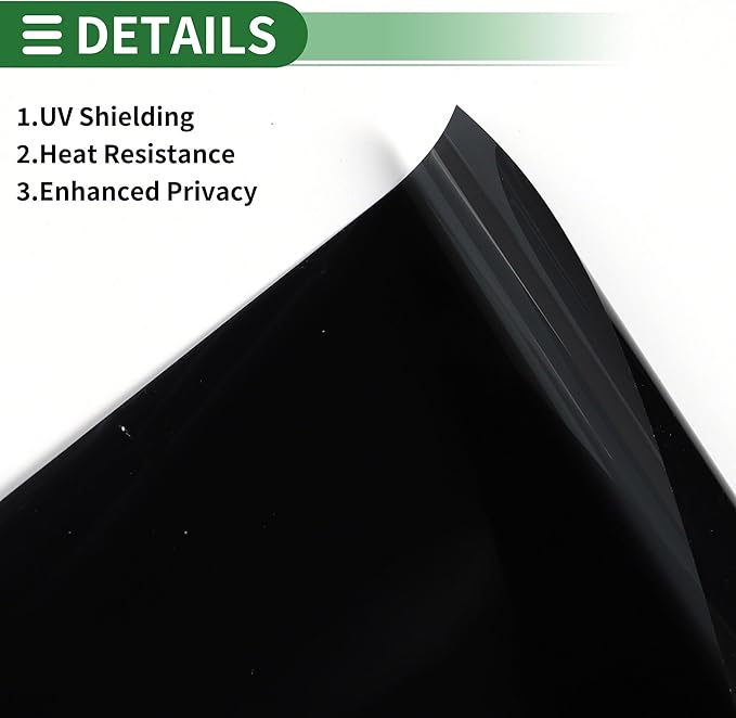 Motoforti Universal Car Window Tint Film Privacy Film 6.56 ft x 23.62 Inch Carbon 2PLY PET Black 1 Pc VLT 4% IRR 76% URV 99%