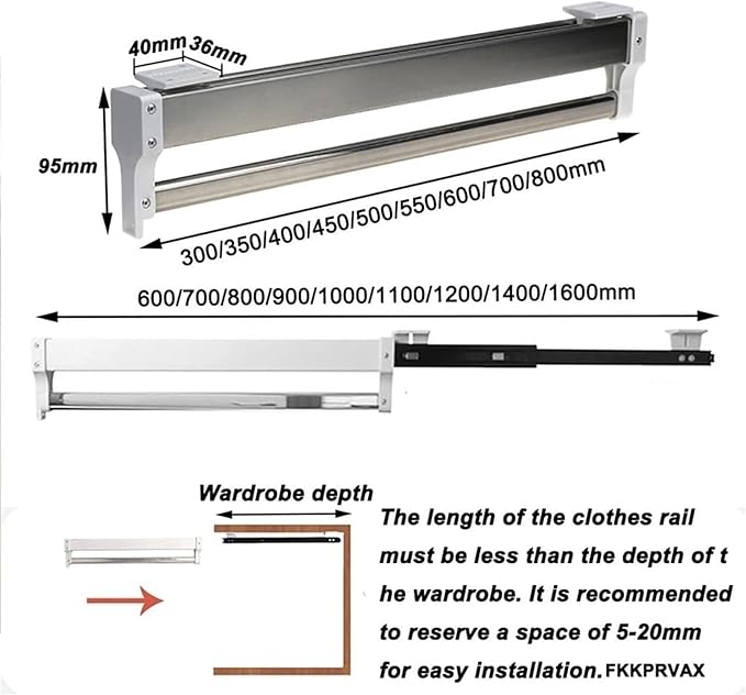 Pull Out Clothes Rail Extendable Pull Out Closet Rod - Wardrobe Pull-Out Trousers Rack, Hanger Rail For Cabinet Soft Return, 