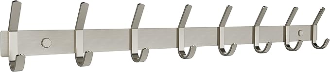 Coat Rack Wall Mount – Brushed Nickel 24 Inch Stainless Steel Hook Rail with 8 Heavy Duty Double Coat Hooks – Wall Mounted Co