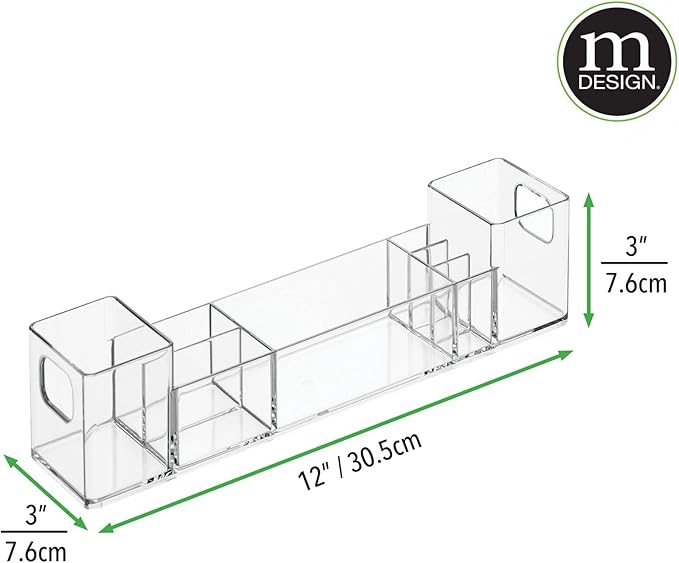 mDesign Plastic Bathroom Medicine Cabinet Organizer with Handles - Divided Vanity Storage Holder/Container for Cotton Swabs, 