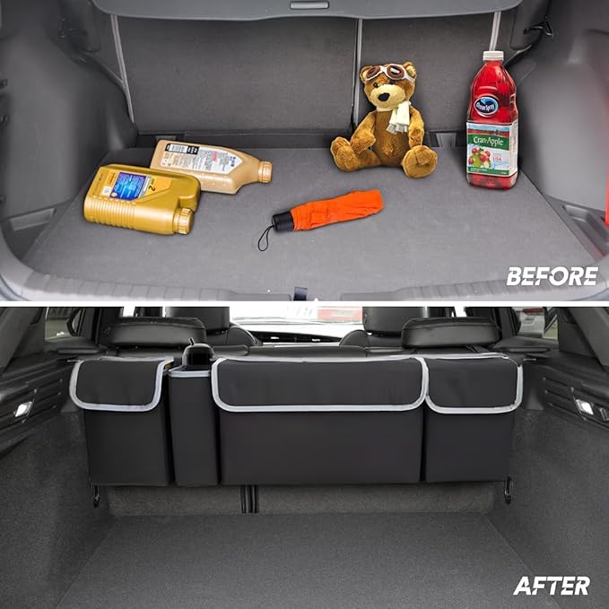BELOMI Car Trunk Organizer, Auto Waterproof Sturdy Backseat Hanging Large Storage Collapsible Cargo Bag with Anti-Slip
