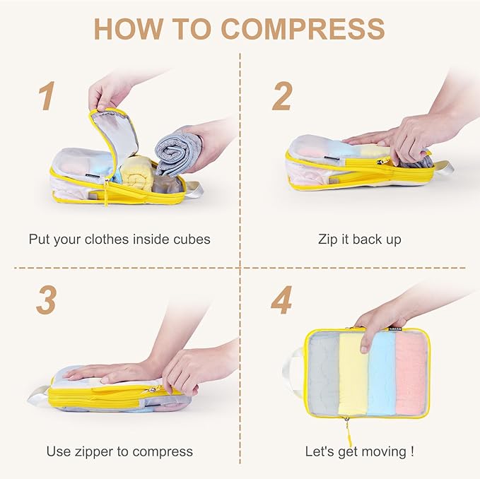 PFEYRPK Lightweight Compression Packing Cubes for Suitcases, Compressible Expandable Travel Packing Organizer with Clear Toil