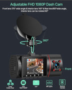 Dash Cam Front Rear and Inside, 3 Channel Dual Dash Camera for Cars W/ 64GB Card,1080P Dashcam Front with Night Vision,Loop R