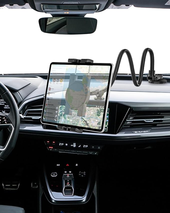 woleyi Tablet Holder for Car Dashboard Windshield [Gooseneck Long Arm] Suction Cup iPad Holder for Car, Car Tablet Mount Compatible with iPad Pro Air Mini, Galaxy Tab, Z Fold, iPhone, 4.7-11" Devices