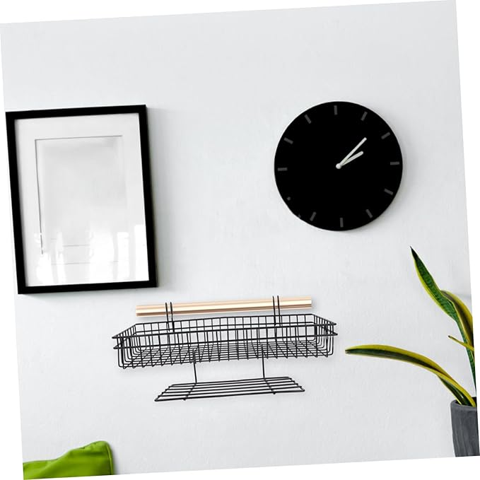 IMIKEYA 2Pcs Wall Mount Wire Basket Black Metal Hanging Organizer with Hooks for Efficient Storage Display Home Office Kitche