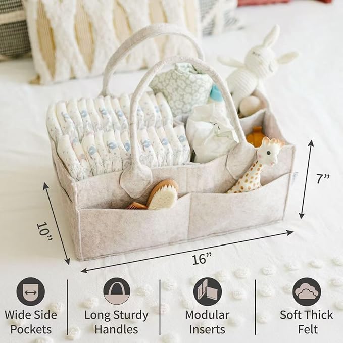 PUTSKA Baby Diaper Caddy Organizer - Nursery Storage Basket for Diaper Station, Baby Basket Shower List and Registry Gift Mus