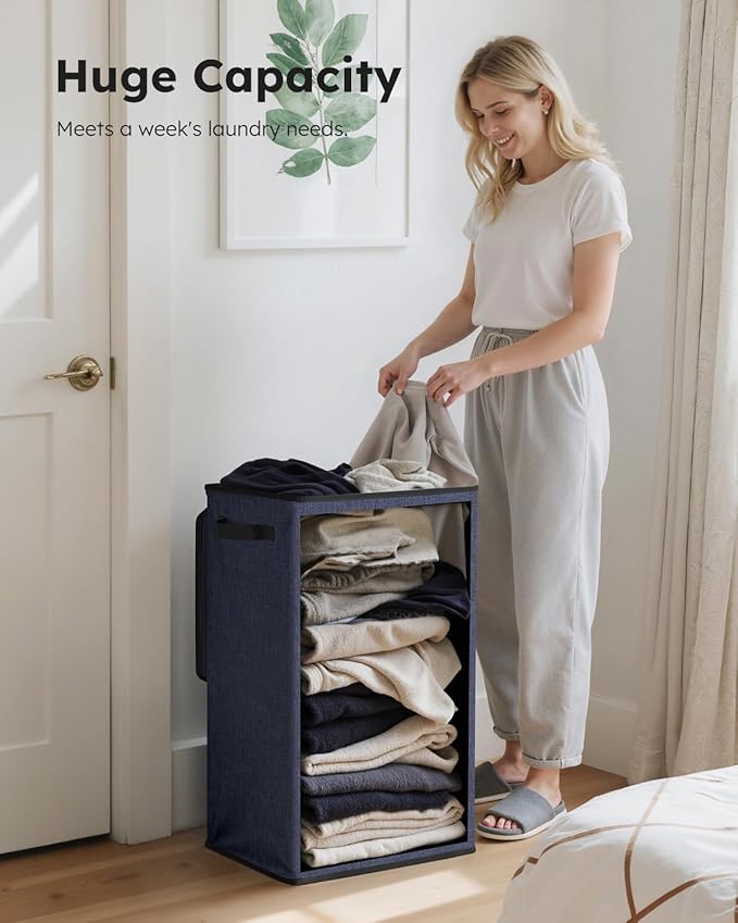 SOLEDI Laundry Hamper with Lid 90L Large & Tall Collapsible Laundry Basket, Clothes Hamper with Bag Removable Easy to Carry, 