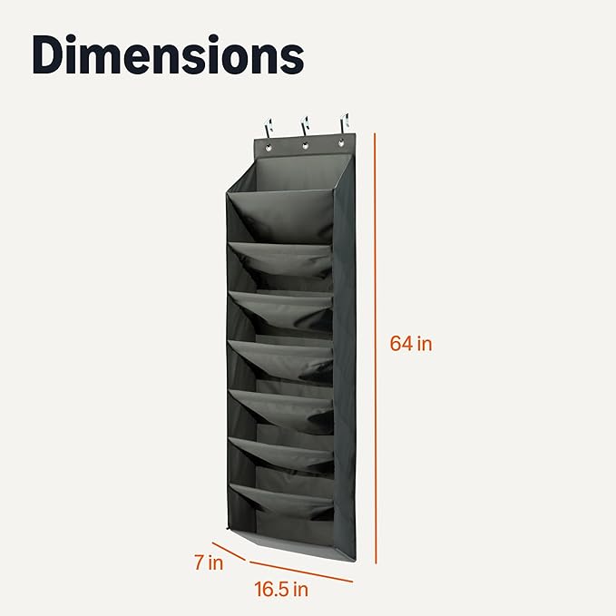 Amazon Basics 8 Tier Over the Door Shoe Organizer, Large Capacity Space Saving Hanging Shoe Storage for Closet and Dorm, Dark