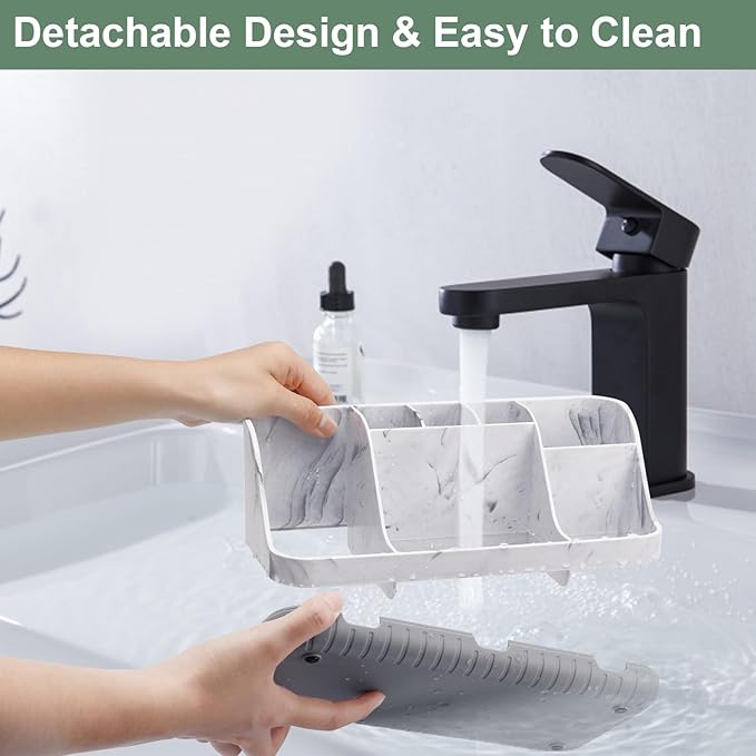 GFWARE Marble Bathroom Countertop Organizer - Detachable 7 Slots Kids Electric Toothbrush and Toothpaste Holde Drainage for B