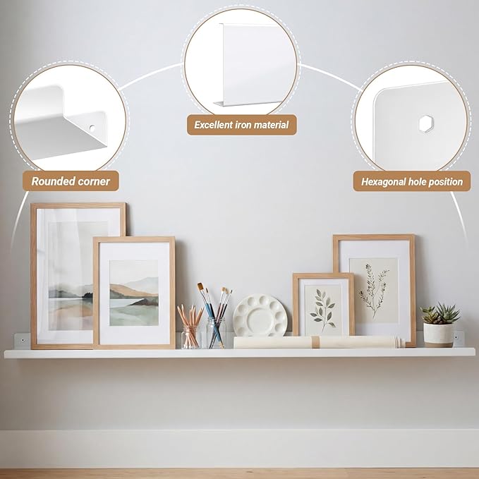 Pinkunn 2 Pack 48 Inch Metal Floating Picture Ledge Shelves, Wall Mounted Picture Shelf with Lip Heavy Duty Industrial Iron D