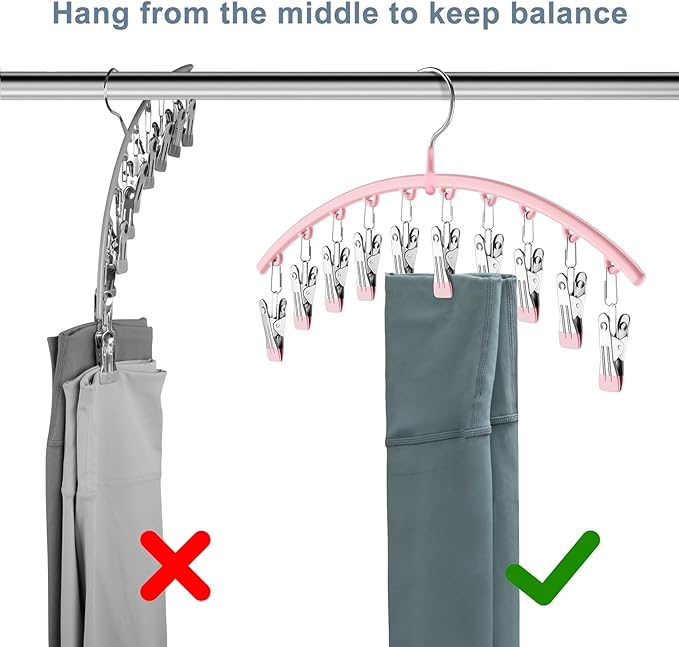 Legging Organizer for Closet, Metal Yoga Pants Hangers 2 Pack w/10 Clips Holds 20 Leggings, Space Saving Hanging Closet Organ