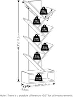 Furinno Tree Book Shelf, 7-Tier Bookshelf, Tree Bookcase with Bottom Shelf, 8.4 x 16.9 x 46.2, for Living Room, Bedroom, Home