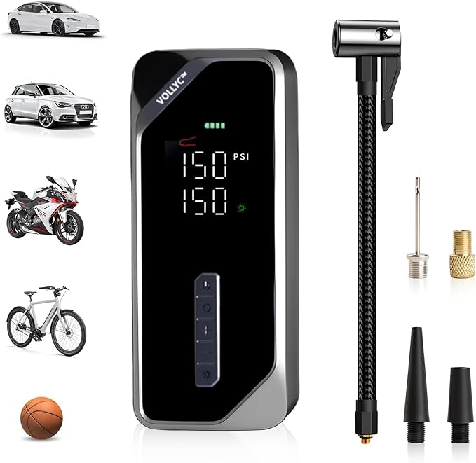 Car Tire Inflator Portable Air Compressor–150 PSI Bike Tire Pump Bicycle Pump, Portable Tire Inflator for Car with Digital Pressure Gauge,4 Preset Modes for Car Bike Motorcycle Balls