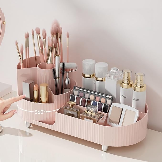 Booklov Roating Makeup Caddy Organizer for Vanity, Large Capacity Cosmetic Display Case, Clear Acrylic Countertop Beauty Stor