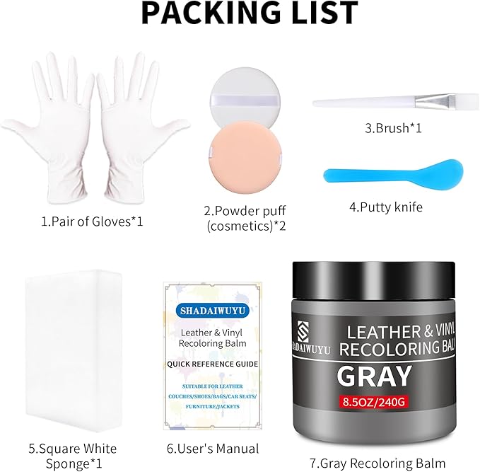 Leather Recoloring Balm,8.5oz Leather Color Restorer,Gray Leather Repair kit for Furniture and Car Interior,Leather Couch Scr