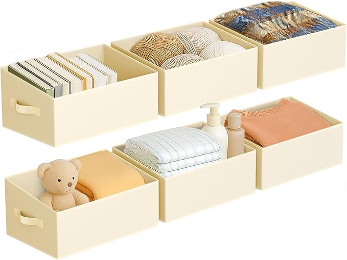 DIMJ Closet Storage Bins 6 Pack - Fabric Storage Baskets for Shelves, Large Clothes Organizers with Handles, Trapezoid Shelf 