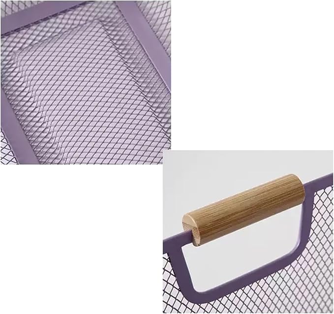 AJIODA Metal Mesh Steel Basket, Medium Wire Storage Organizer Basket Multi-function Hanging Kitchen Basket with Wood Handle f