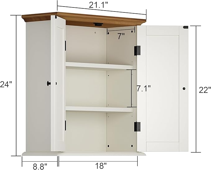 ChooChoo Bathroom Wall Cabinet, Over The Toilet Space Saver Storage Cabinet, Medicine Cabinet with 2 Door and Adjustable Shel