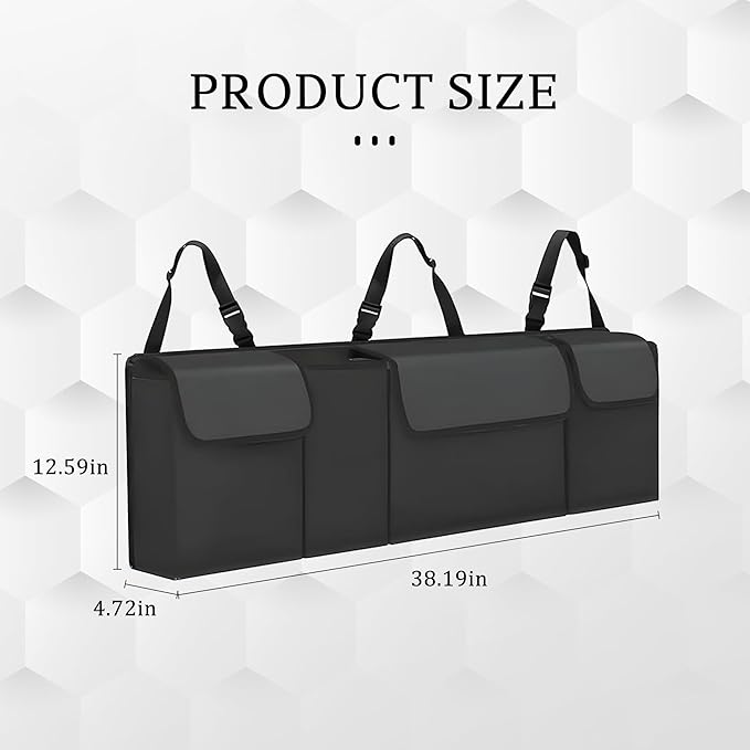 Car Trunk Organizer, Waterproof Collapsible Cargo Bag with 4 Pockets,Backseat Hanging Large Storage with Adjustable Straps, St