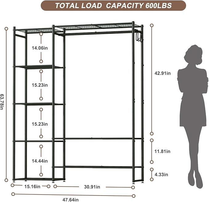 Neprock Wardrobe Closet, Portable Clothing Rack for Hanging Clothes, Free Standing Closet Organizers and Storage System with 