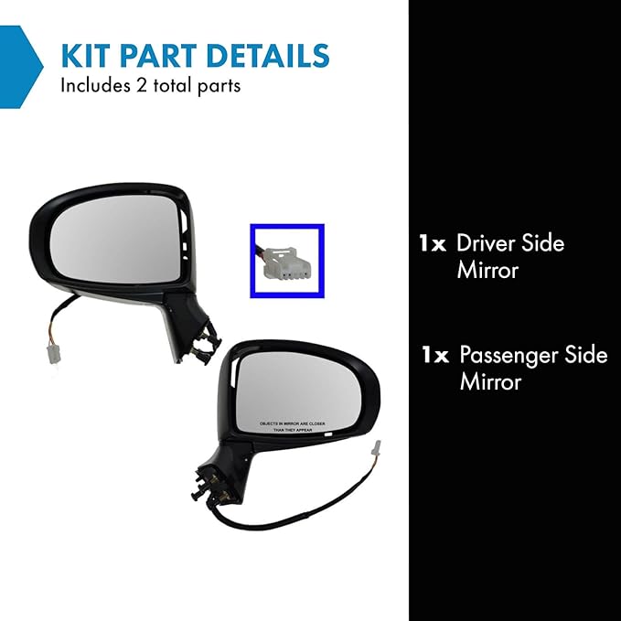 TRQ 2 Piece Driver and Passenger Side Mirror Assembly Set Electric Adjustment Non-Heated No Memory Black Compatible with 2009