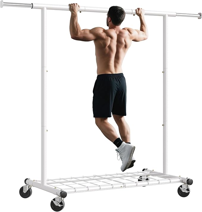 Raybee Clothing Rack for Hanging Clothes, Rolling Clothes Rack Load 250LBS, Metal Clothes Racks, Clothing Rack with Wheels Po