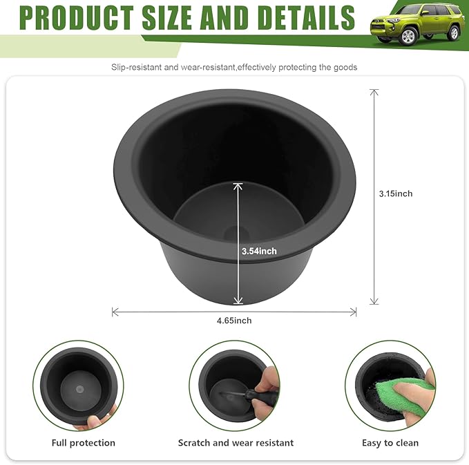 Cup Holder Insert for 2010-2024 Toyota 4Runner Center Console Cupholder Coaster Liner Replaces Mat for 4 Runner Interior Accessories Black(Center Console Left Front, 1PCS)