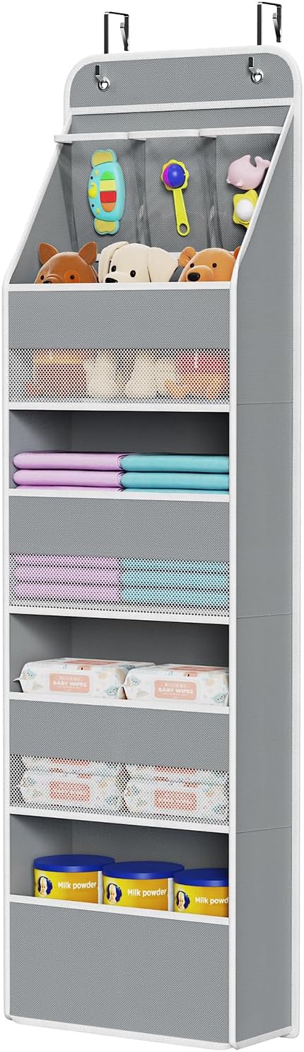 Univivi 5-Shelf Space Saving Door Storage Over Door Hanging Organizer with 4 Large Capacity Roomy Pockets Closet Cabinet Wall