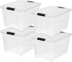 IRIS USA 54 Qt Stackable Plastic Storage Bins with Lids, 4 Pack - BPA-Free, Made in USA - See-Through Organizing Solution, La