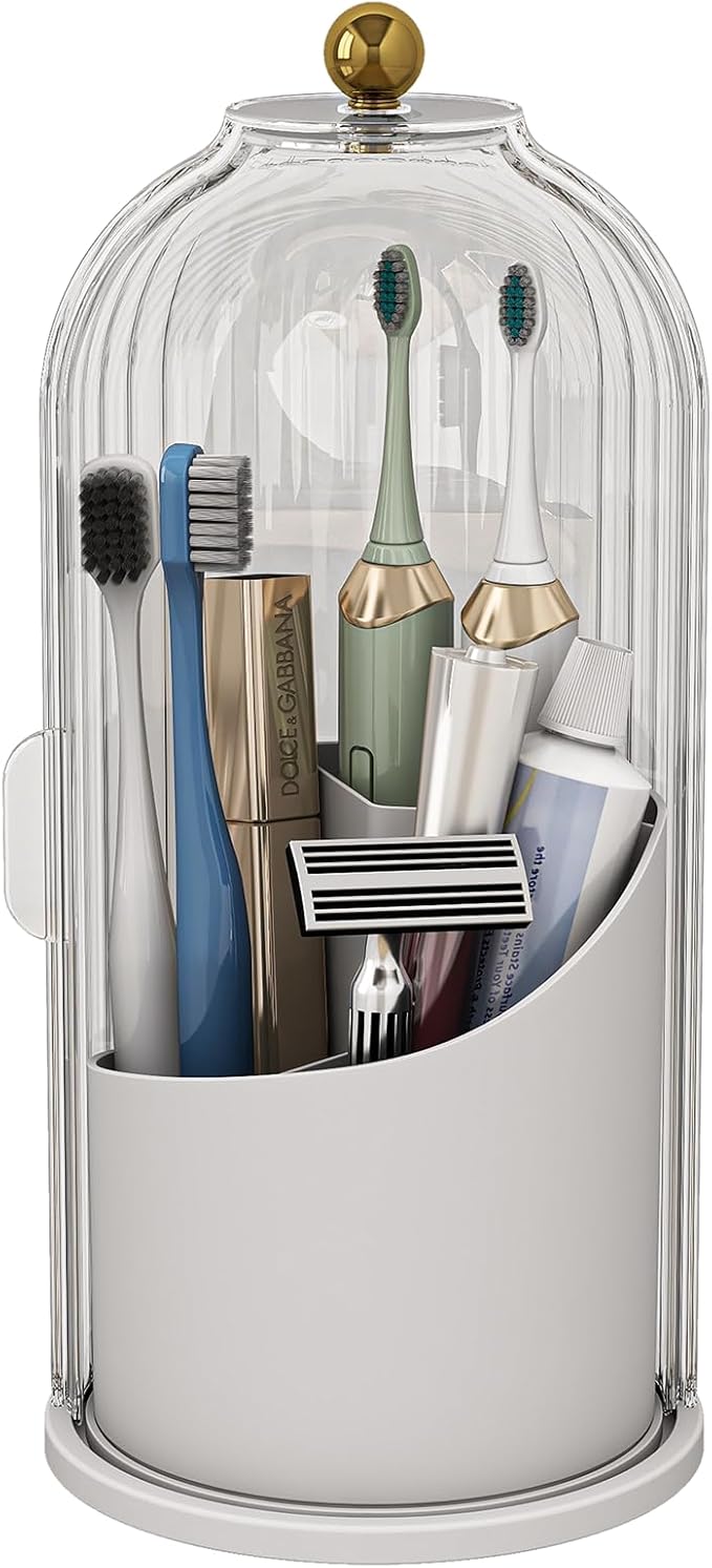 Dustproof Toothbrush Holders with Cover, Rotating Electric Toothbrush and Toothpaste Holder for Bathroom Countertop, 3 Slots 