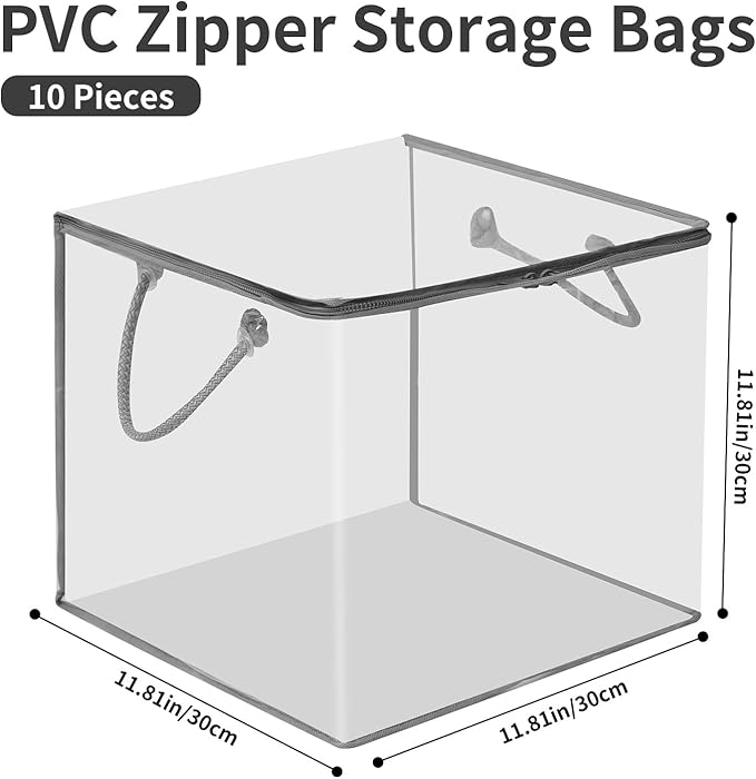10 PCS Clear Zippered Storage Bags with Handles,Sweater Storage with Two-way Zipper,Foldable Closet Organizer Bed Sheet Organ
